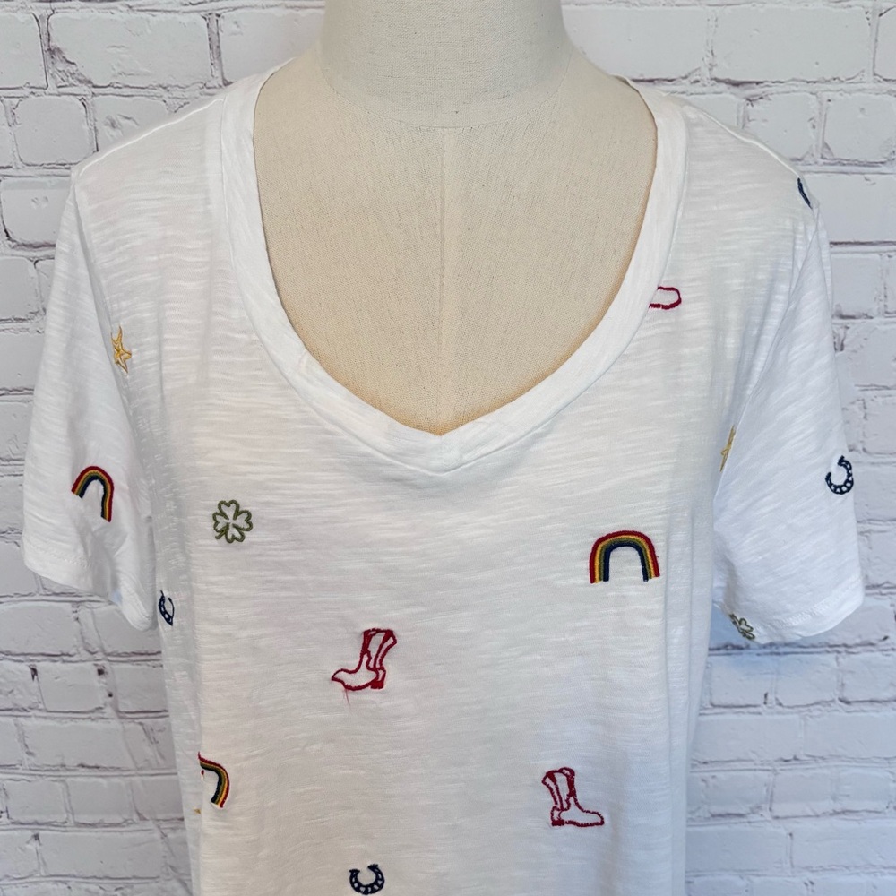 LUCKY BRAND Cowgirl Short Sleeve Embroidered Cotton T-Shirt--1X - Picture 5 of 13